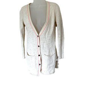 Free People Knit Long Line Cardigan Sweater White Button Down Size Small